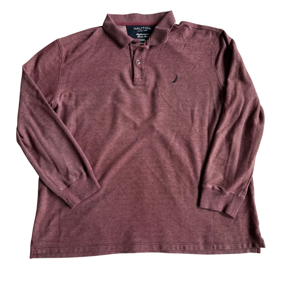 Nautica Performance Deck Shirt Men's XXL Long Sleeve Classic Fit Polo Maroon